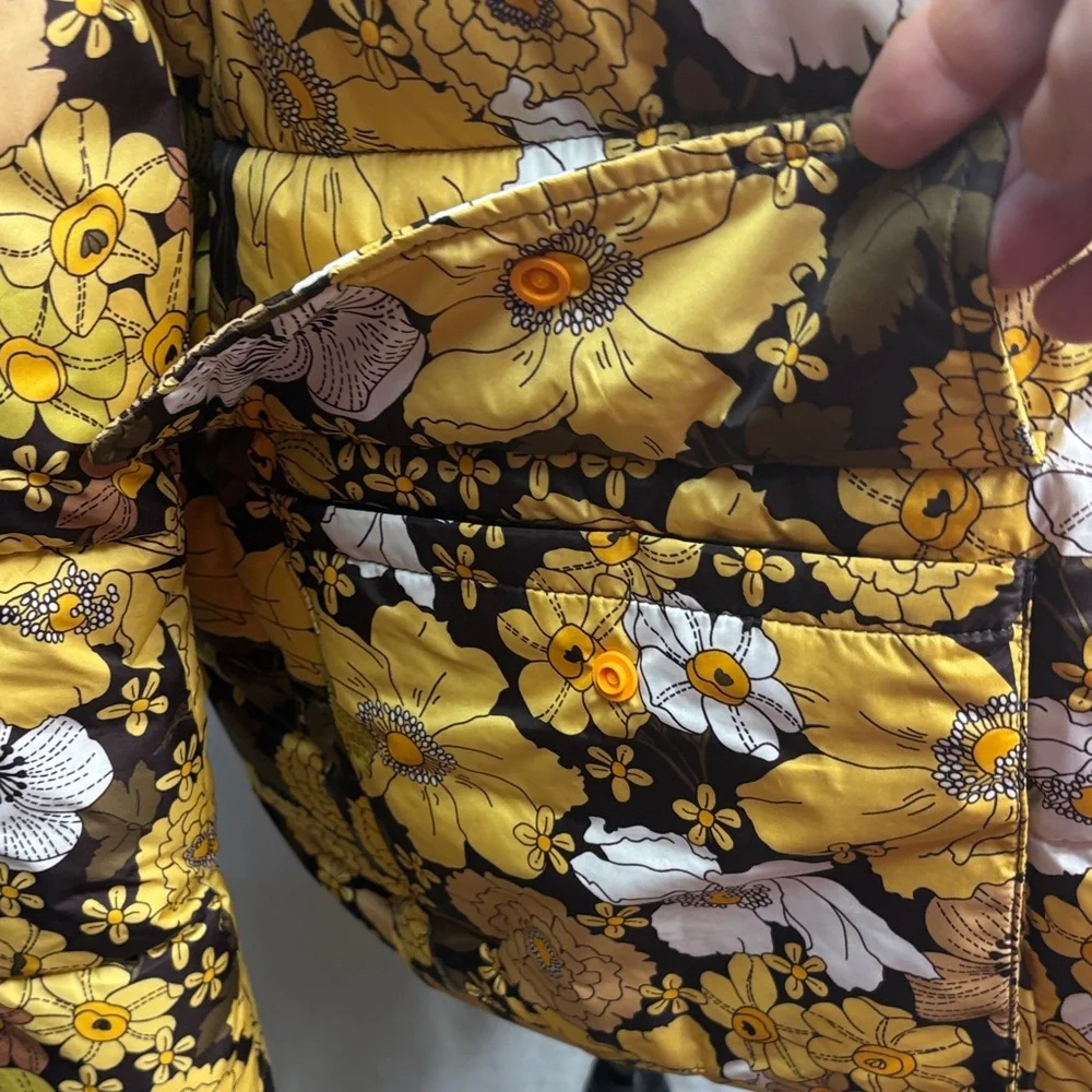 Zara‎ Floral Puffer Jacket in Yellow and Brown